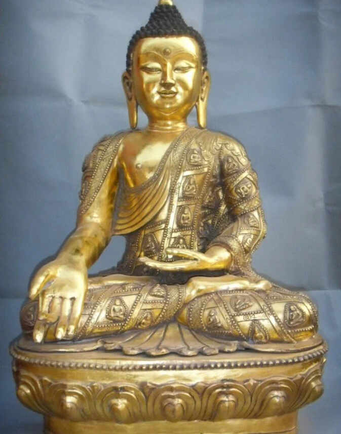 

Collectible bronze S1526 30" Tibet Tibetan Bronze Gilt Temple Big Buddhas Robe Shakyamuni Amitabha Statue
