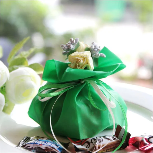50 шт/партия шелковые мешки Witj цветы для свадебные мешки для вечеринок, на подарок, для конфет мешочек для украшений сумки упаковка подарок - Цвет: Зеленый