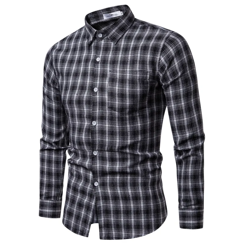 Drop Shipping Men Plaid Shirt Long Sleeve Flannel Shirts 2019 Fashion Casual Checkered Man Clothes Cotton Chemise Homme Red