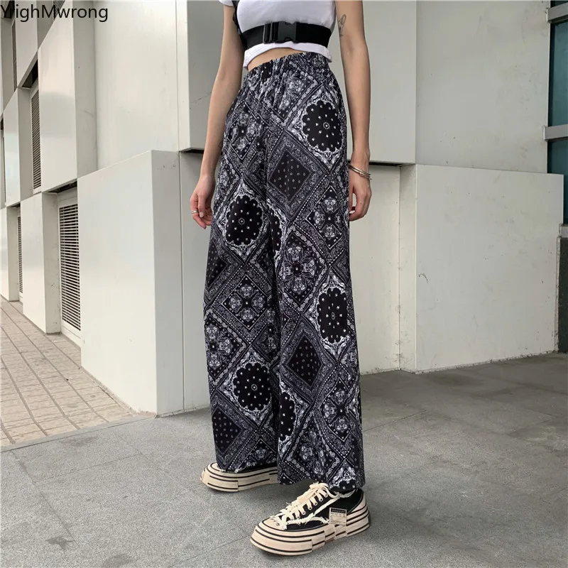 

Elastic Waist High Streetwear Paisley Bandana Loose Straight Pocket Print Pant Korean Streetwear Harajuku Boho Jogger Tracksuit