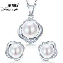 Dainashi esterlina 925 joyería de plata del pendiente/collar de la joyería de la perla para las mujeres de plata de ley-con sistemas de la joyería caja de regalo