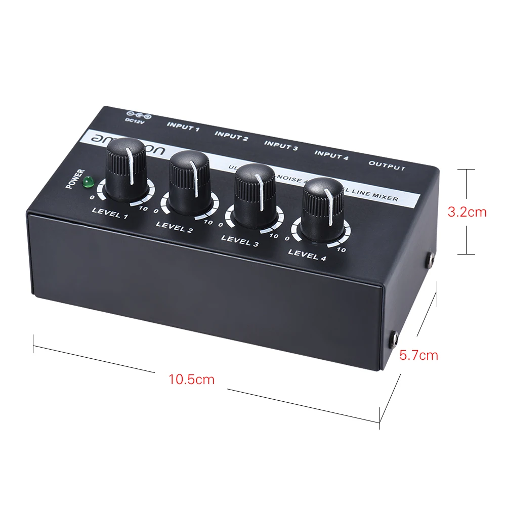 Ammoon MX400 4 микшер каналов ультра-компактный низкий уровень шума 4 канала линия моно аудио микшер с адаптером питания