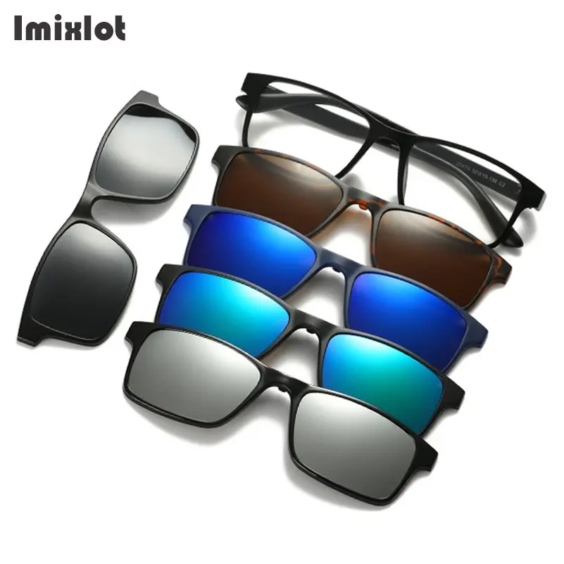 

Imixlot 5pcs/set Magnetic Clip On Sunglasses Women Men Polarized Clip On Glasses Driving Eyeglasses Magnet Myopia Glasses Frame