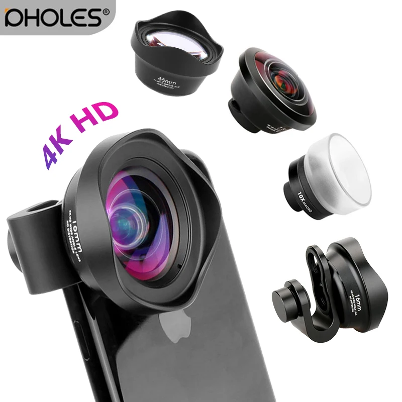 Широкоугольный макро объектив PHOLES рыбий глаз камера мобильный телефон 4K HD линзы