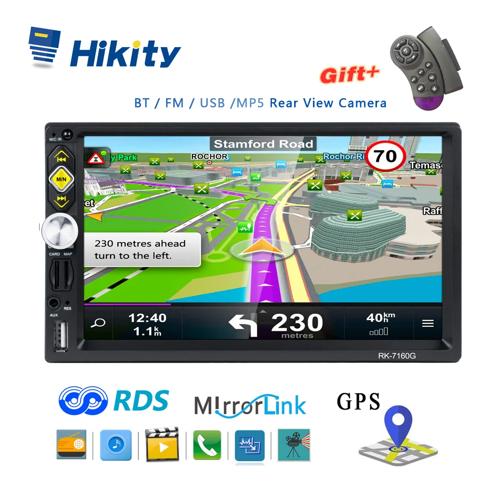 Hikity 2 din GPS Автомагнитола " HD RDS Автомобильная стерео IOS/Android зеркальная связь рулевое колесо управление Поддержка Micphone камера заднего вида