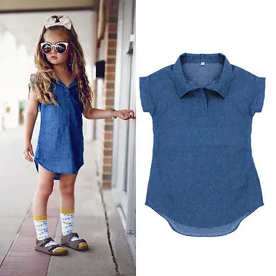 

New Arrival Baby Girls Short Sleeve Dresses Denim Dresses Princess Party Dress