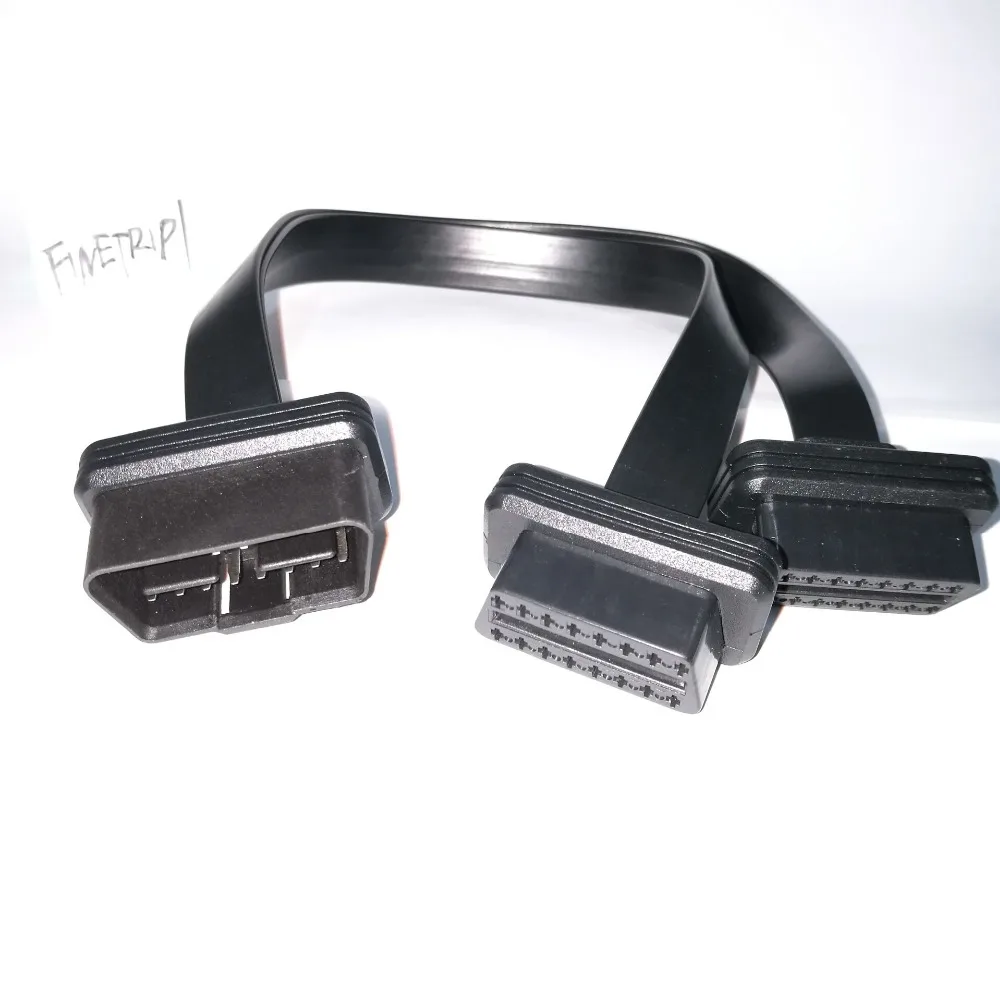 

FINETRIP 2017 New Design Flat OBDll OBD2 Splitter Car Extension Cable Straight Head Adapter Male to Dual Female Y Connector 30cm