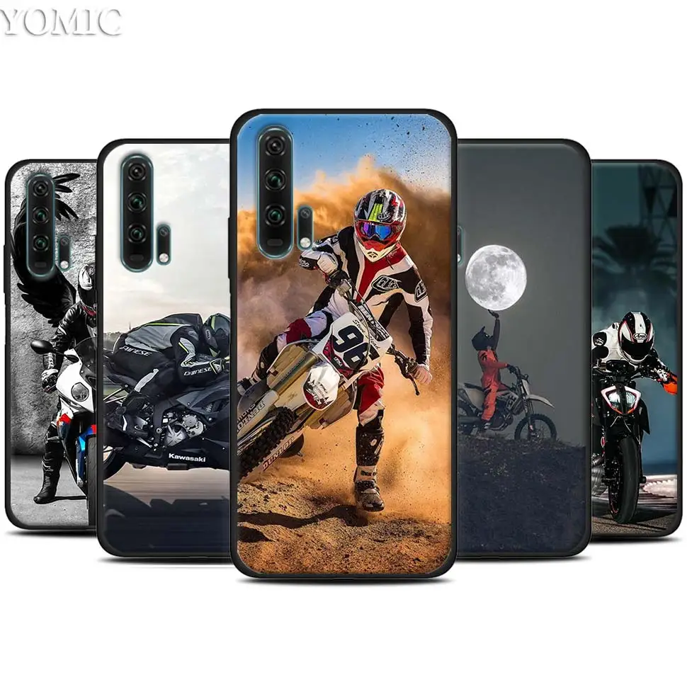 

Cross motorcycle sports Black Silicone Case for Huawei Honor 20 Pro 10 20 Lite 20i V20 8X 8C 8A 8S Play Enjoy 9e 9s Case
