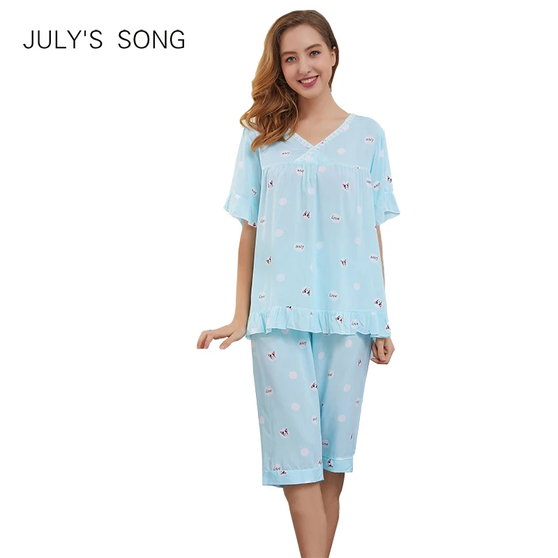 

JULY'S SONG 2019 Summer New women's cotton pajamas Printed Short Sleeve Sleepwear Casual Homewear Female Pyjamas