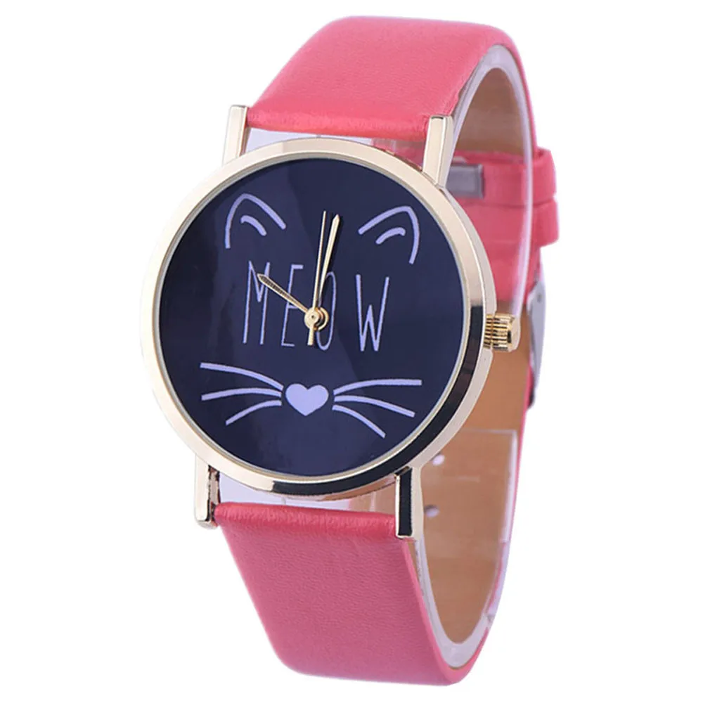 Xiniu часы с милым мультяшным котом Женские повседневные Аналоговые кварцевые наручные часы из искусственной кожи
