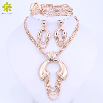 

Wedding Bridal Jewelry Sets Dubai African Beads Jewelry Sets Pendant Necklace Earrings Crystal Accessories For women