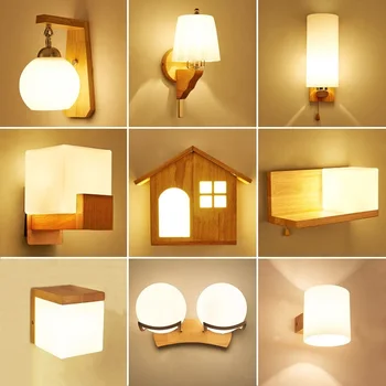 

Modern Nordic Wood Sconce Wall Lights Led Wandlamp Glass luminaria Industrial Loft decor Indoor Bedroom Mirror Lights Fixtures