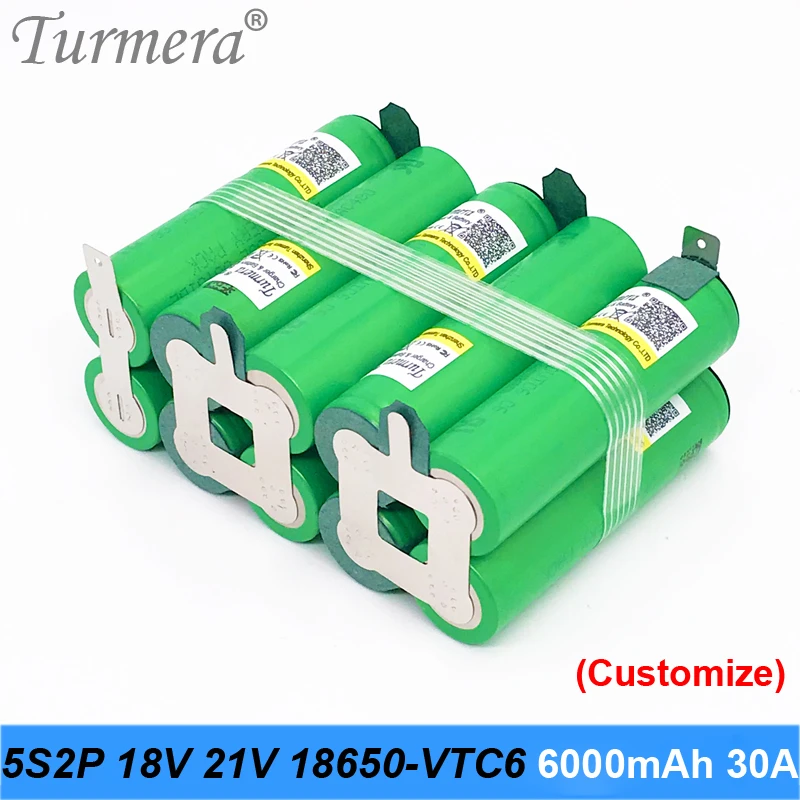 5s2p battery 18650 pack Turmera us18650vtc6 6000mah 18v 21v 30a welding battery for screwdriver tools battery customized battery