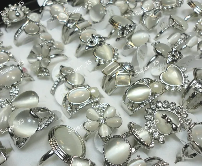 Кольцо женское с натуральным камнем кошачий глаз посеребренное 10 шт.|jewelry love|jewelry