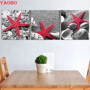 

full drill square diamond painting beach cross stitch Starfish Shells diy diamond Mosaic diamond embroidery round 3 pcs sets