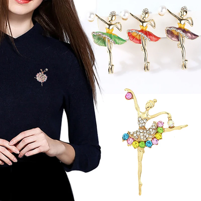 

Sale 2018 Rhinestones Shinning ballet brooches for Women Crystal Charm Girl Badge Fashion Pin Gifts