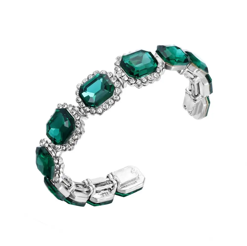 Green Silver Tuliper браслеты, австрийский кристалл, свадебный браслет, манжета, стразы, свадебный браслет для женщин, вечерние ювелирные изделия, аксессуары, Рождественский браслет - Окраска металла: Green Silver