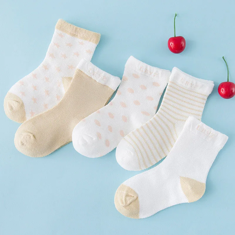 5 Pairs/lot Baby High quality Socks Neonatal Autumn Mesh Cotton Polka