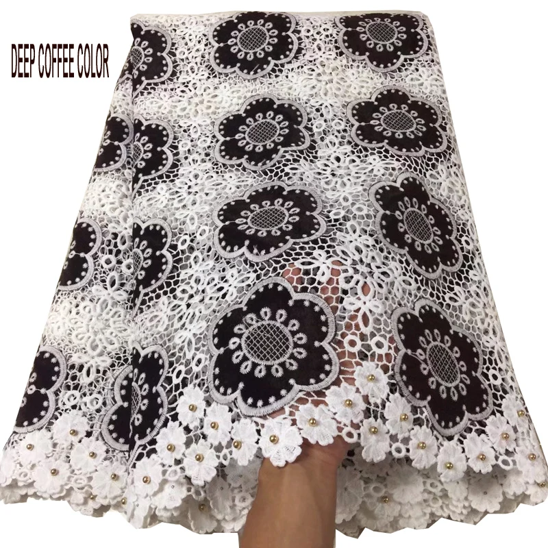 

10 colors (5yards/pc) beautiful African cord lace fabric with velvet flowers 2018 with beads for attractive party dress CWS74