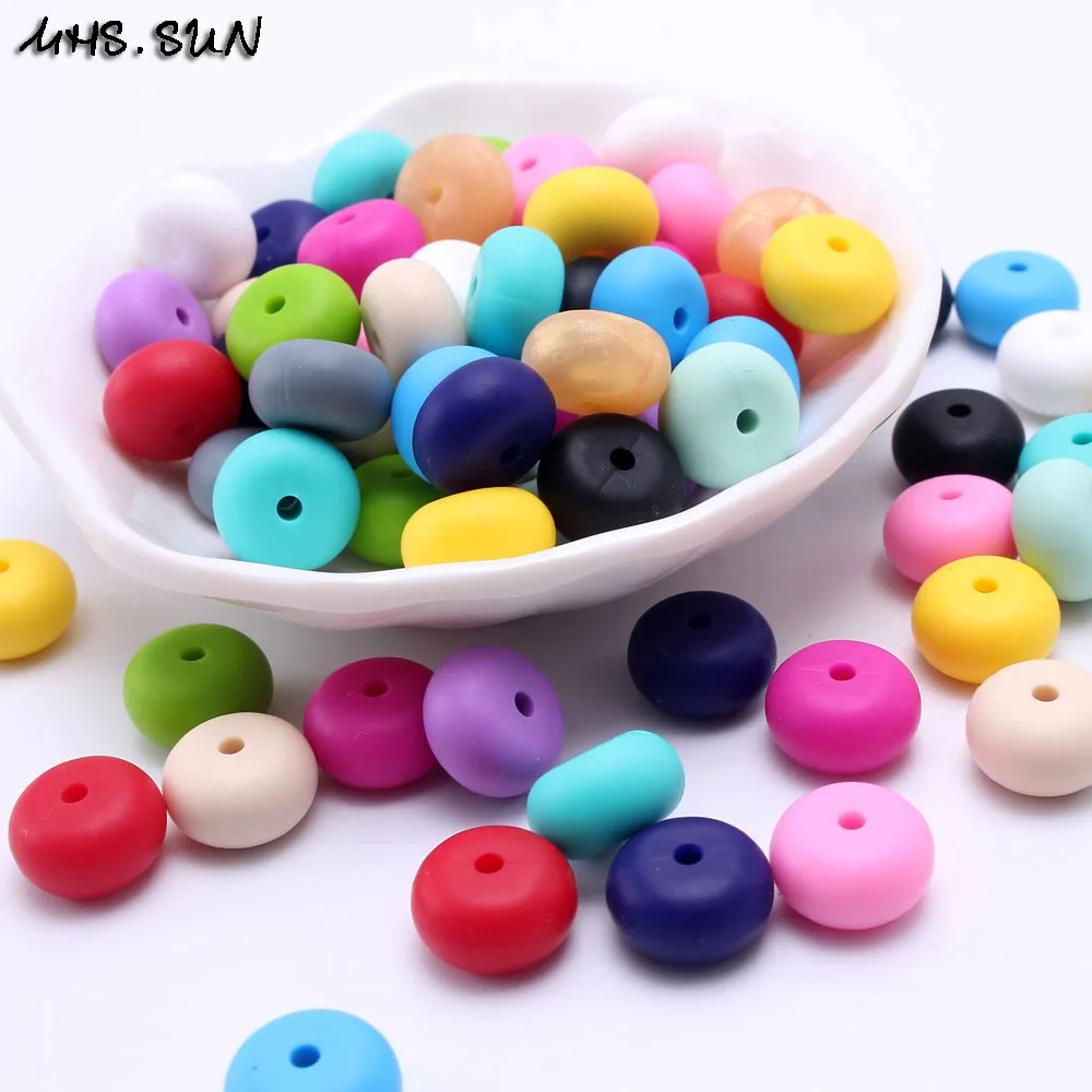 

MHS.SUN Wholesale abacus ablate teething silicone beads 14*8mm 200pcs food grade baby chewable beads mixed DIY nursing jewelry
