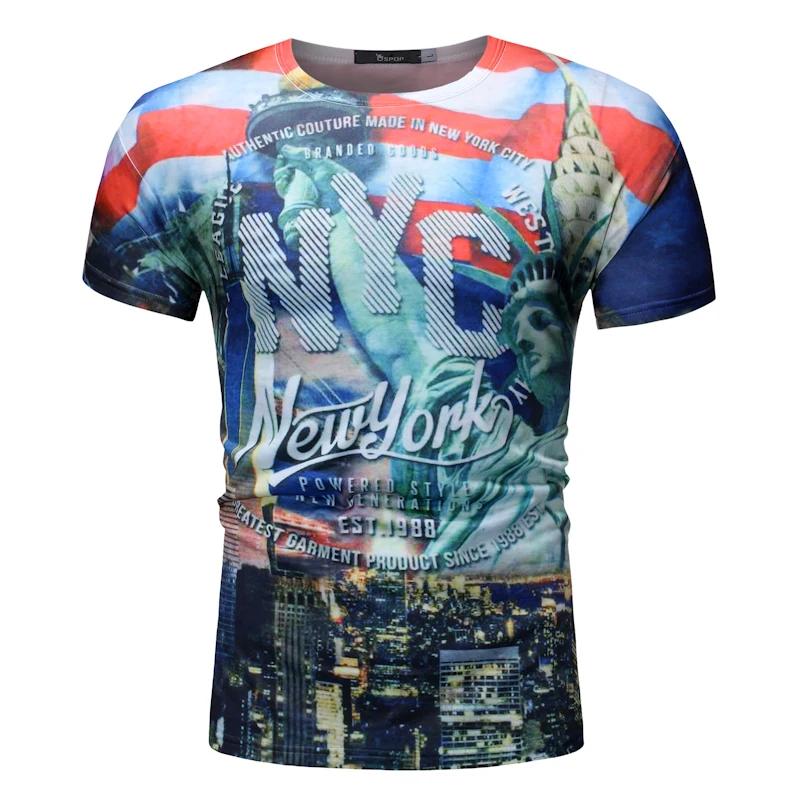 

ZOGAA 2019 New Liberty 3D Three-dimensional Printing Men Cultivating Short-sleeved T-shirt Causal O-neck Tee Men