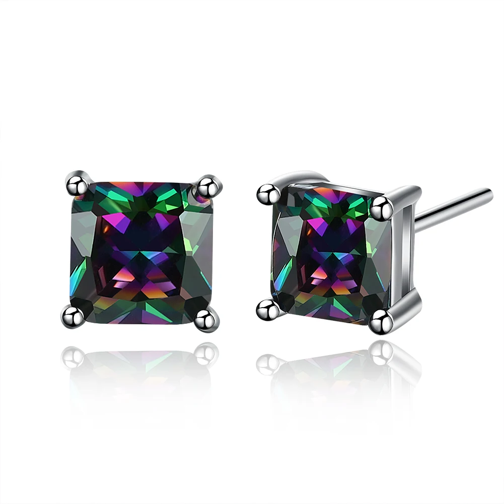 

Fashion jewelry stud earrings for Women silver color rainbow 5mm square cz stone drop shipping jewel engagement earrings