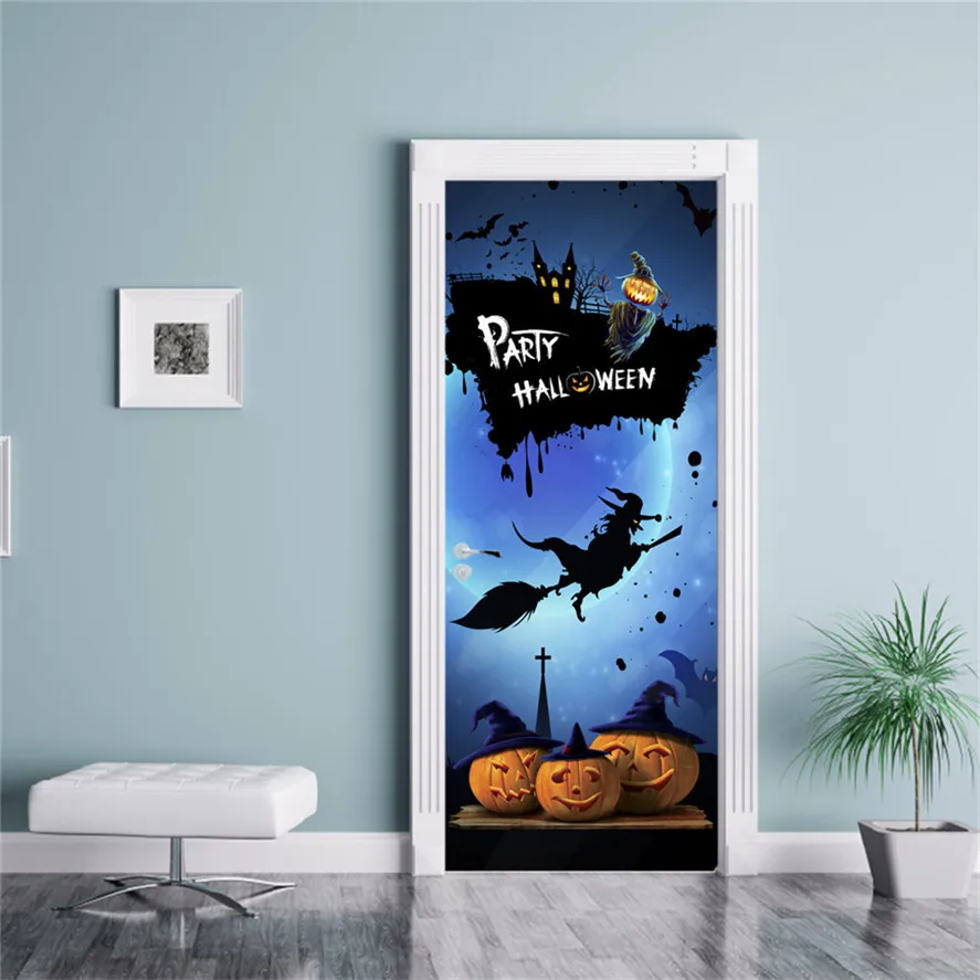 

New Halloween Door Stickers 77x200cm Creative Halloween Funny Door Stickers Glass Window Sticker 0724#30