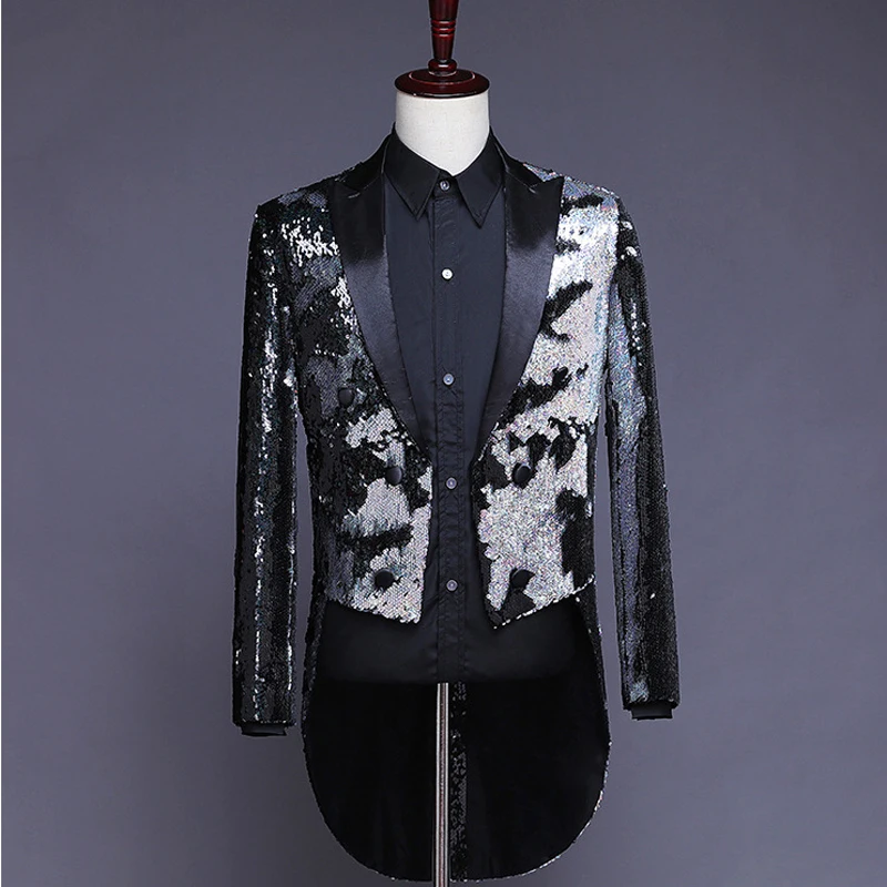 Блестящий Королевский синий двухсторонний блейзер с блестками для мужчин