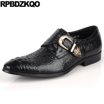 

Handmade Formal Alligator Wedding Monk Strap Italian European Python Leather Crocodile Men Dress Shoes With Buckled Black Office