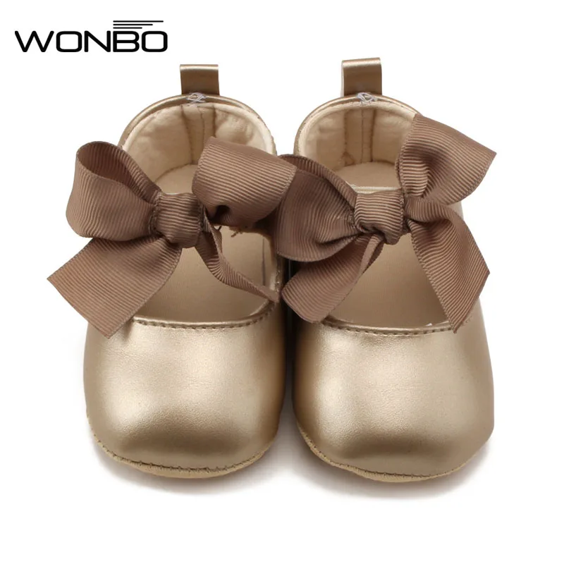 WONBO 0-18M Toddler Baby Girl Soft PU Princess Shoes Bow Bandage Infant Prewalker New Born Baby Shoes 1