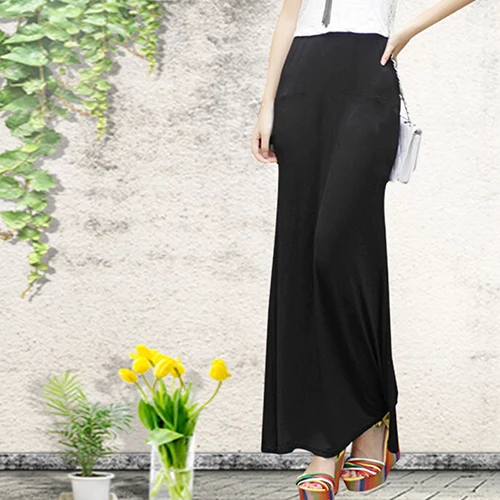 Повседневная модная женская длинная Однотонная юбка макси ярких цветов, трикотажная расклешенная летняя юбка