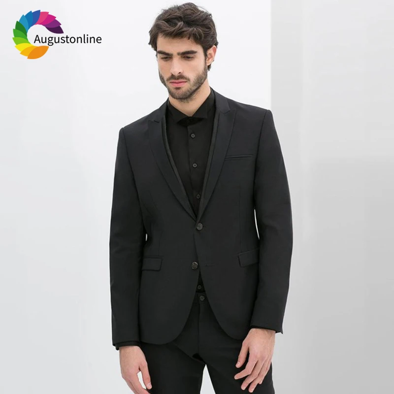 Black Men Suits Wedding Groom Wear Tuxedos Peaked Lapel Slim Fit terno 2 Pieces (Jacket+Pants) Business Prom Suits Costume Homme wedding suits groom wear tuxedos slim fit men suits shawl lapel 2 pieces jacket pants prom blazer costume homme best man