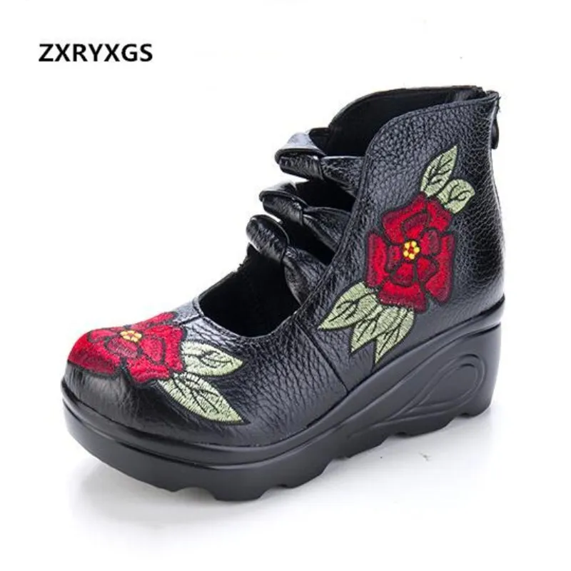 

2018 New Spring and Autumn Original Embroidered Women Fashion Shoes Non-slip Wedges with High Heels Shoes Woman Wedding Shoes