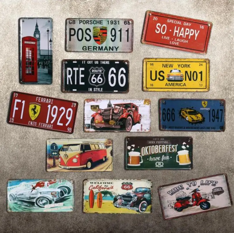 

Vintage Iron Handicrafts Car Metal Licence Plate Metal Painting Bar Wall Decoration Cafes Decorative Picture Metal Sign Plaque