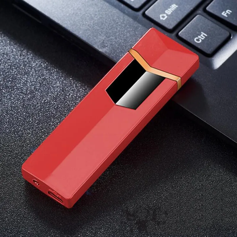 Новая сигарета с зарядкой от USB Электронная Зажигалка Ветрозащитная беспламенная перезаряжаемая электрическая зажигалка сенсорный переключатель зажигалки