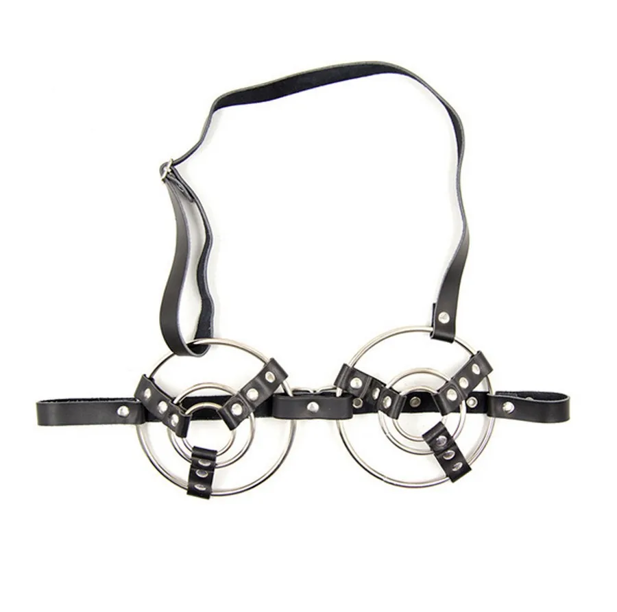 Sexy Leather Double Strap Choker Bondage Bra Fetish Goth Cosplay