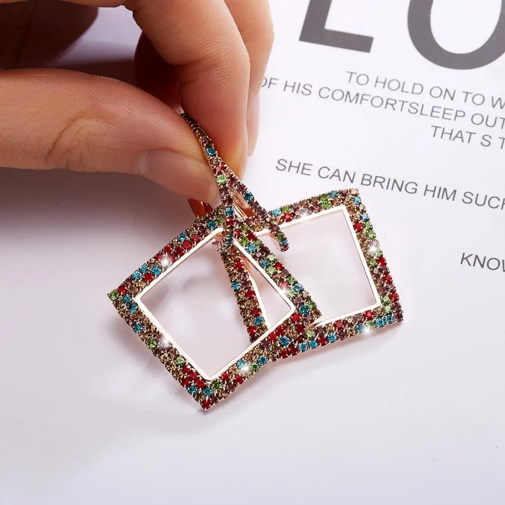 

Rinhoo New Gold Silver Hollow Geometric Earrings For Women Colorful Big Square Hoop Earrings Statement Party Jewelry Oorbellen
