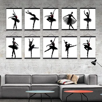 

Modern Black White Ballet Dancer Poster Print Nordic Style Home Decor Scroll Wall Art Picture Girl Wooden Framed Canvas Painting