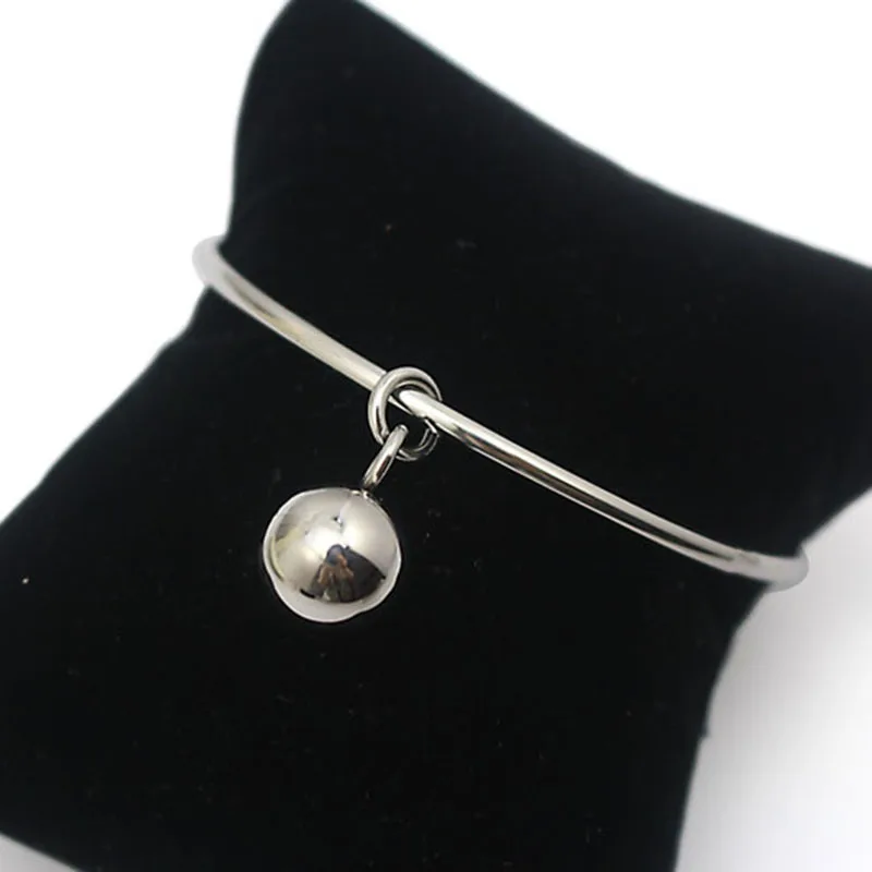 Stainless Steel Ladies Dangle Disc Pendant Wristband Metal Silver Color Wiring Charms Bracelets with Beads Ball Women Jewelry 3
