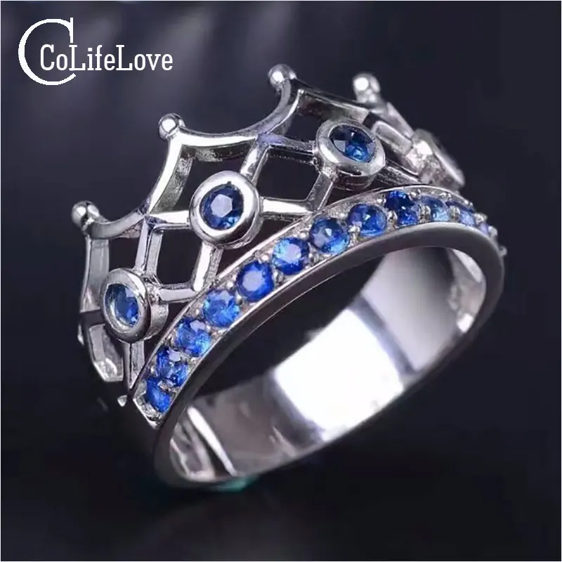 

Vintage gemstone crown ring 0.4 ct natural blue sapphire silver crown ring solid 925 sterling silver sapphire king's ring
