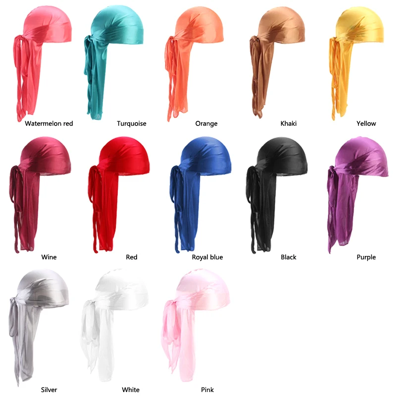 

Unisex Men Women Silky Durags Bandanas Turban Hat Wigs Doo Satin Durag Biker Headwear Headband Hair Accessories Long Tail Du-Rag