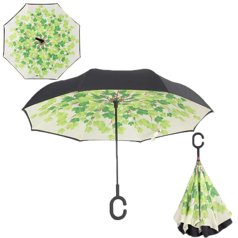 Yesello складной обратный зонтик двойной слой перевернутый ветрозащитный дождь автомобиля зонты для женщин мужчин - Цвет: Green shade