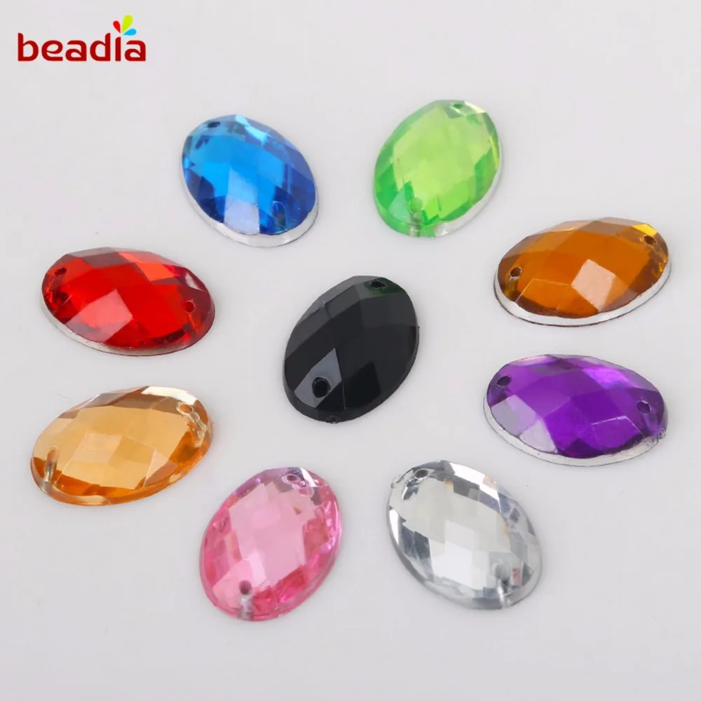 

13*18mm 50Pcs 9 Colors Crystal Oval Rhinestones 2 Holes Sliver Flatback Acrylic Rhinestone Jewelry For Dress Clothes Sewing