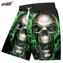 UJWI шорты на шнурке, мужские летние шорты с крутым рисунком зеленого черепа, 3d пляжные шорты, мужские повседневные шорты с эластичной резинкой на талии, Прямая поставка