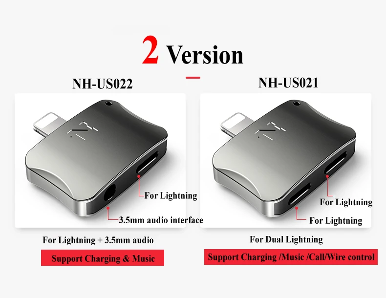 Nohon Adapter For Lightning to For Dual Lightning or For Lightning to For Lightning + 3.5mm Audio  Details  (02)