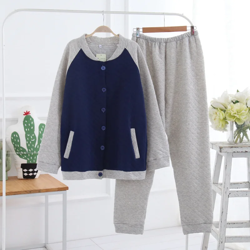 

casual women men homewear autumn thicker warm cotton Pyjamas oversize sleepwear sporting style long sleeve tops raglan coat