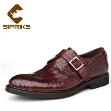Sipriks Mens Single Monk Strap Shoes Wine Red Dress Shoes For Men Black Buckle Strap Shoes Rubber Sole Formal Suits Shoes Male