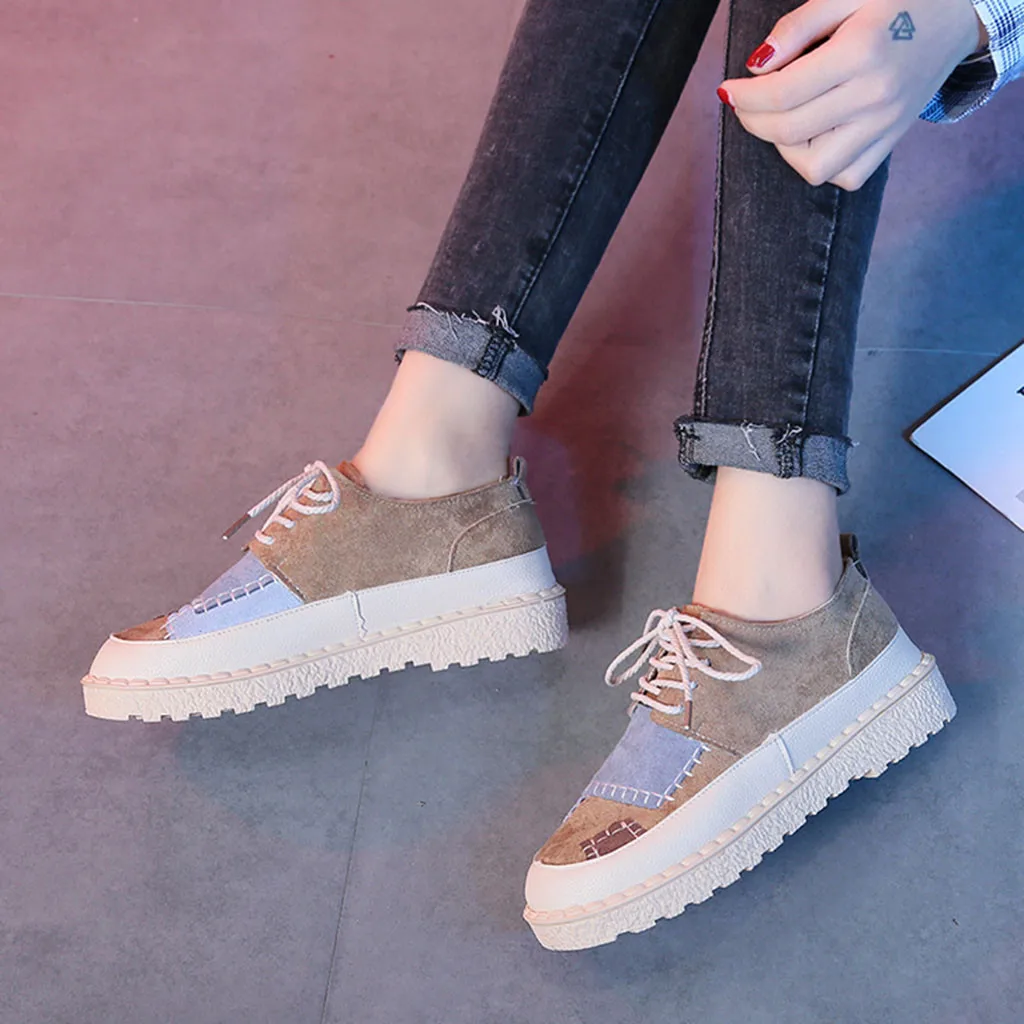 

Women Ladies Fashion Round Toe Flat Patchwork Casual Loafers Sneaker Shoes women sneakers sport shoes woman sneakers