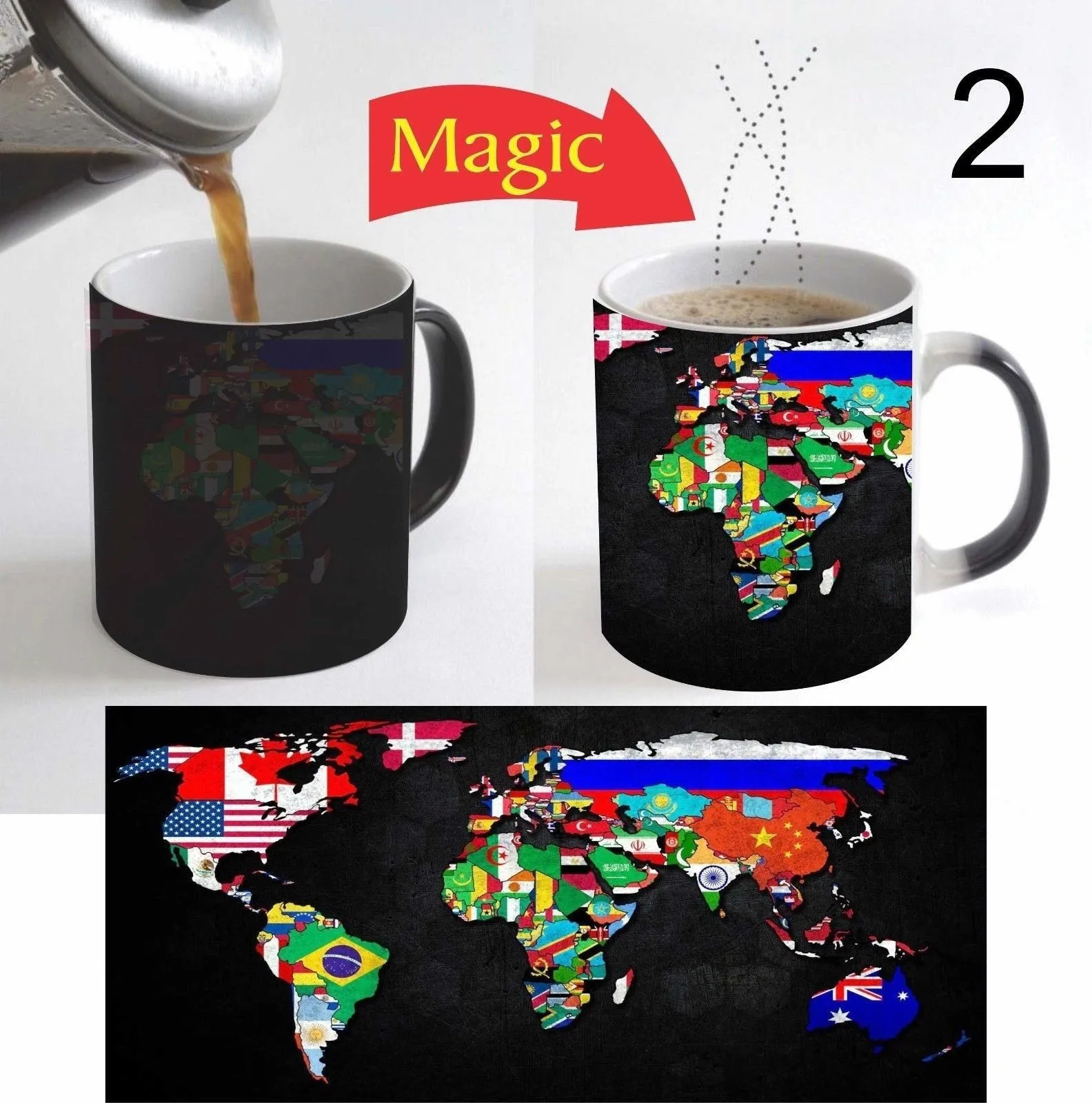 World Map Printed Magic Mug Color Change Tea Coffee Mug 11 Oz For