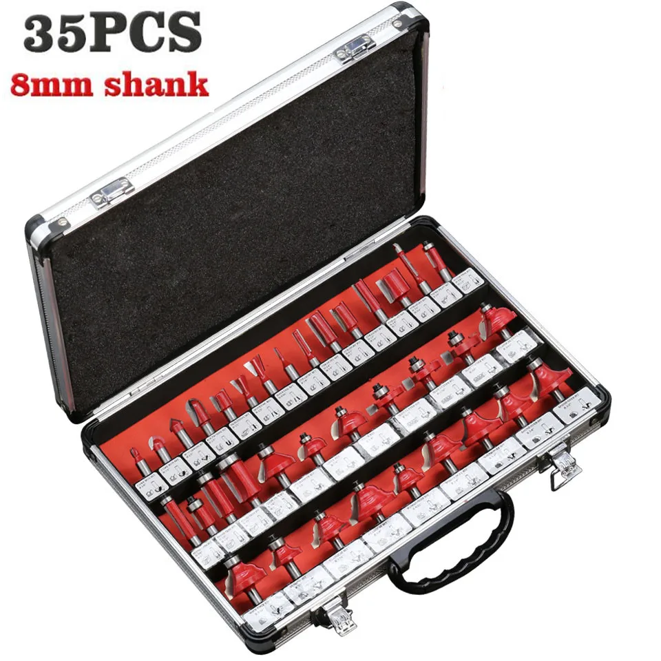 

35pcs/set 8mm Shank Professional DIY Wood Milling Cutter Router Bit Set Tungsten Carbide Woodworing Tools Set With Wooden Box